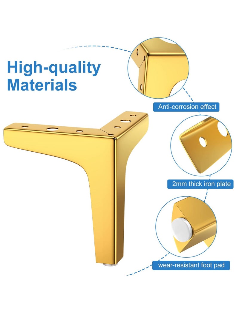 NIBEMINENT Furniture Legs, 10cm Heavy Duty Metal Table Legs with Screws & Protector Feet, Perfect for Cabinet, Wardrobe, TV Cabinets, Drawers, Nightstand (4 Pcs, Gold) - Image 4