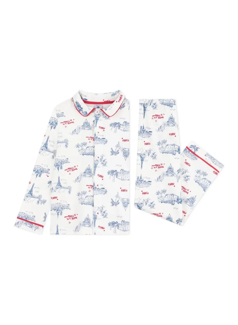 بيتي باتو بيجامة قطنية بأزرار للأطفال بطبعة باريس