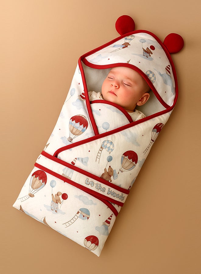 LITTLE SURPRISE BOX Little Surprise Box, Red Hot Air Baloon wrapper Blanket with Hood for Newborn and Infants - Image 3