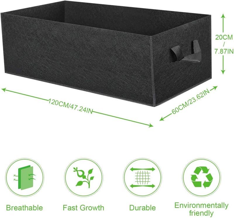 ANGELIOX 1 Pack 38 Gallon Grow Bags, 400g Thickened Nonwoven Fabric Raised Garden Bed Square Flower Planter Containers for Carrot Onion,Flowers,Fruit/Growing Pots with Handles(120x60x20cm) - Image 5