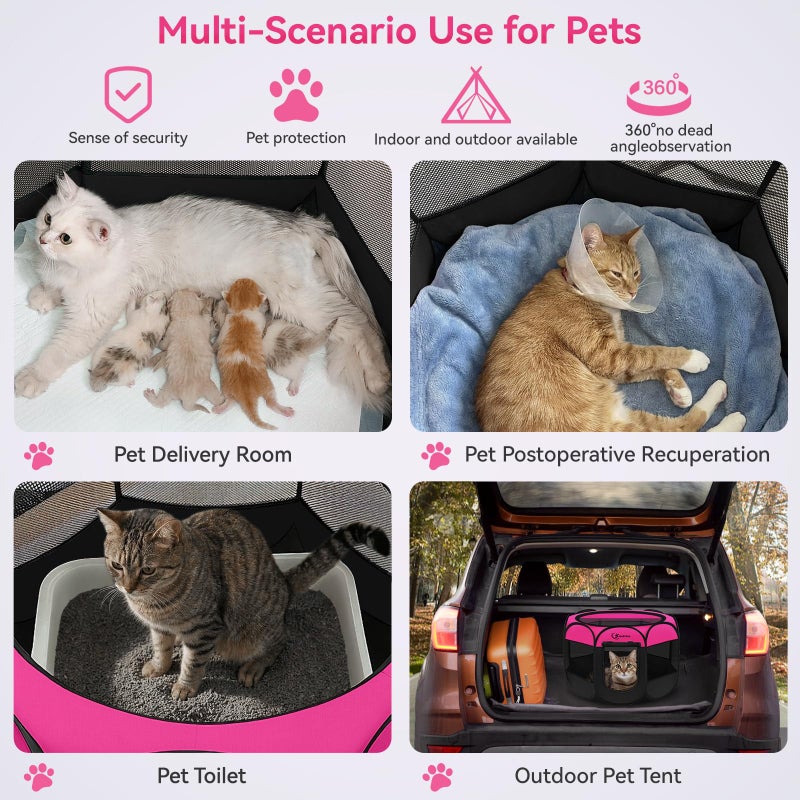 Siedihit Dog Playpen, Puppy Pet Playpens Indoor for Small Dogs Tent Crates Cage Indoor/Outdoor, Portable Pop Up Dog Kennel Playpen with Carrying Case for Dogs/Cats/Rabbits, Hot Pink - Image 3