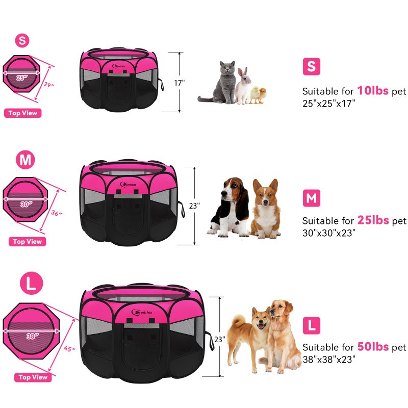Siedihit Dog Playpen, Puppy Pet Playpens Indoor for Small Dogs Tent Crates Cage Indoor/Outdoor, Portable Pop Up Dog Kennel Playpen with Carrying Case for Dogs/Cats/Rabbits, Hot Pink - Image 2