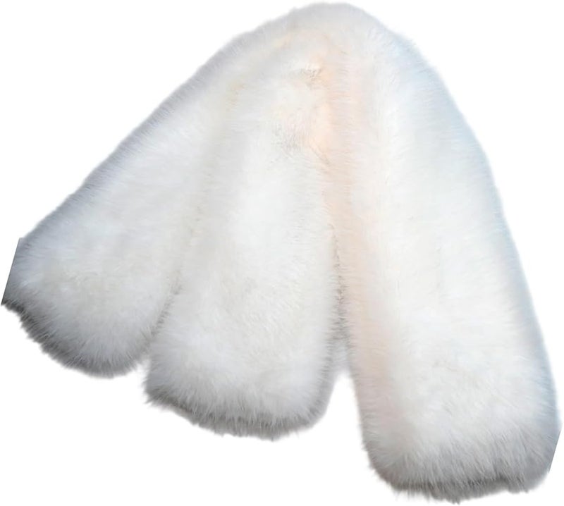 White Soft Plush Winter Scarf Shawl Warm Lightweight Polyester for Women Men - Image 1