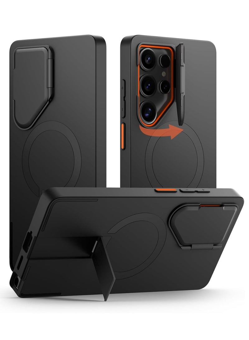 for Samsung Galaxy S25 Ultra Case, Magnetic Protective Cover, with Camera Cover Adjustable Metal Kickstand, Black - Image 1