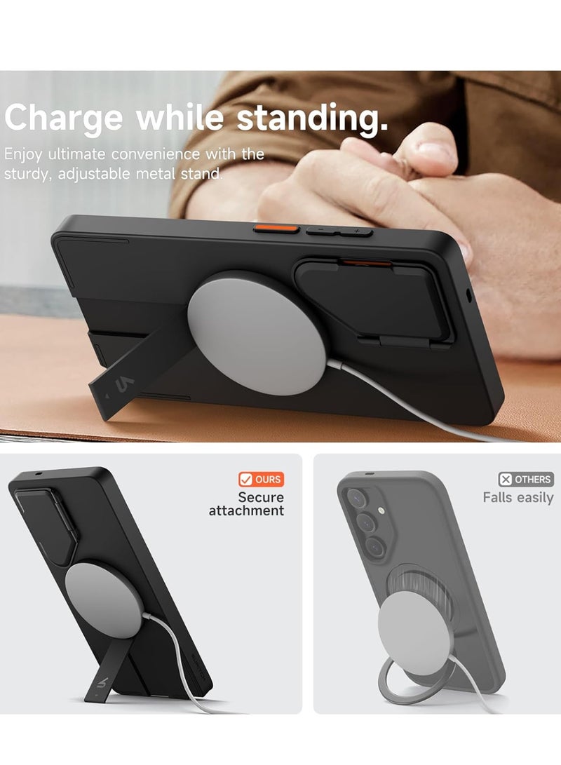 for Samsung Galaxy S25 Ultra Case, Magnetic Protective Cover, with Camera Cover Adjustable Metal Kickstand, Black - Image 5