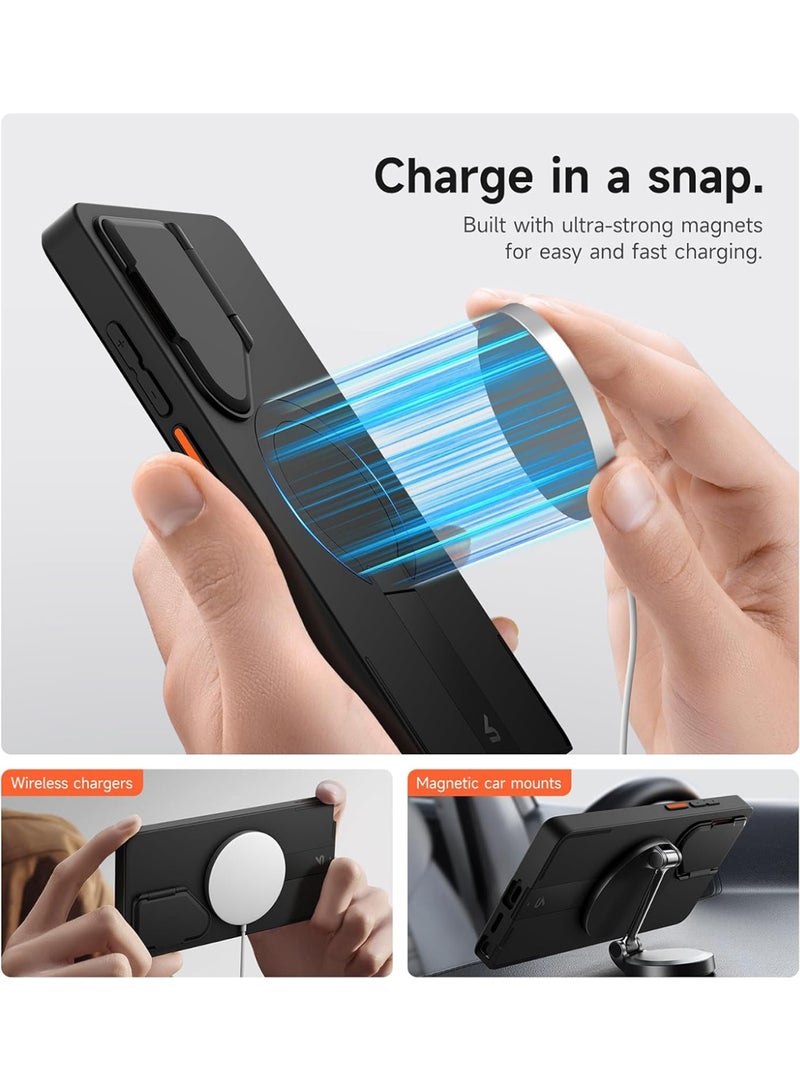 for Samsung Galaxy S25 Ultra Case, Magnetic Protective Cover, with Camera Cover Adjustable Metal Kickstand, Black - Image 3