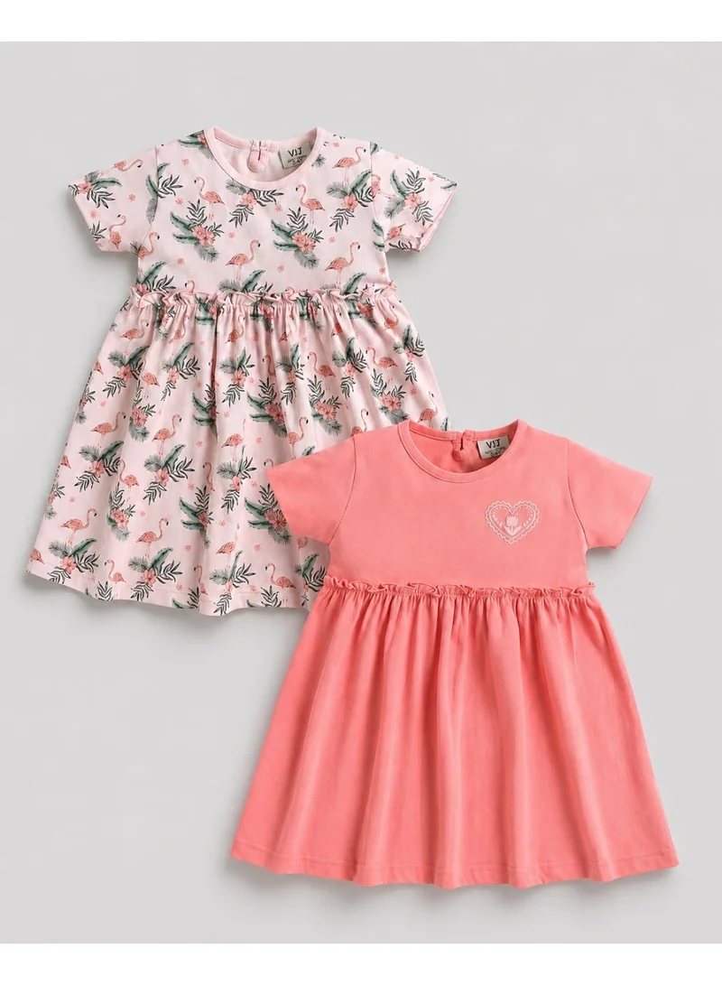 فكتور اند جين Girls Puff Sleeve Cotton Dress – Solid & Floral Summer Daywear