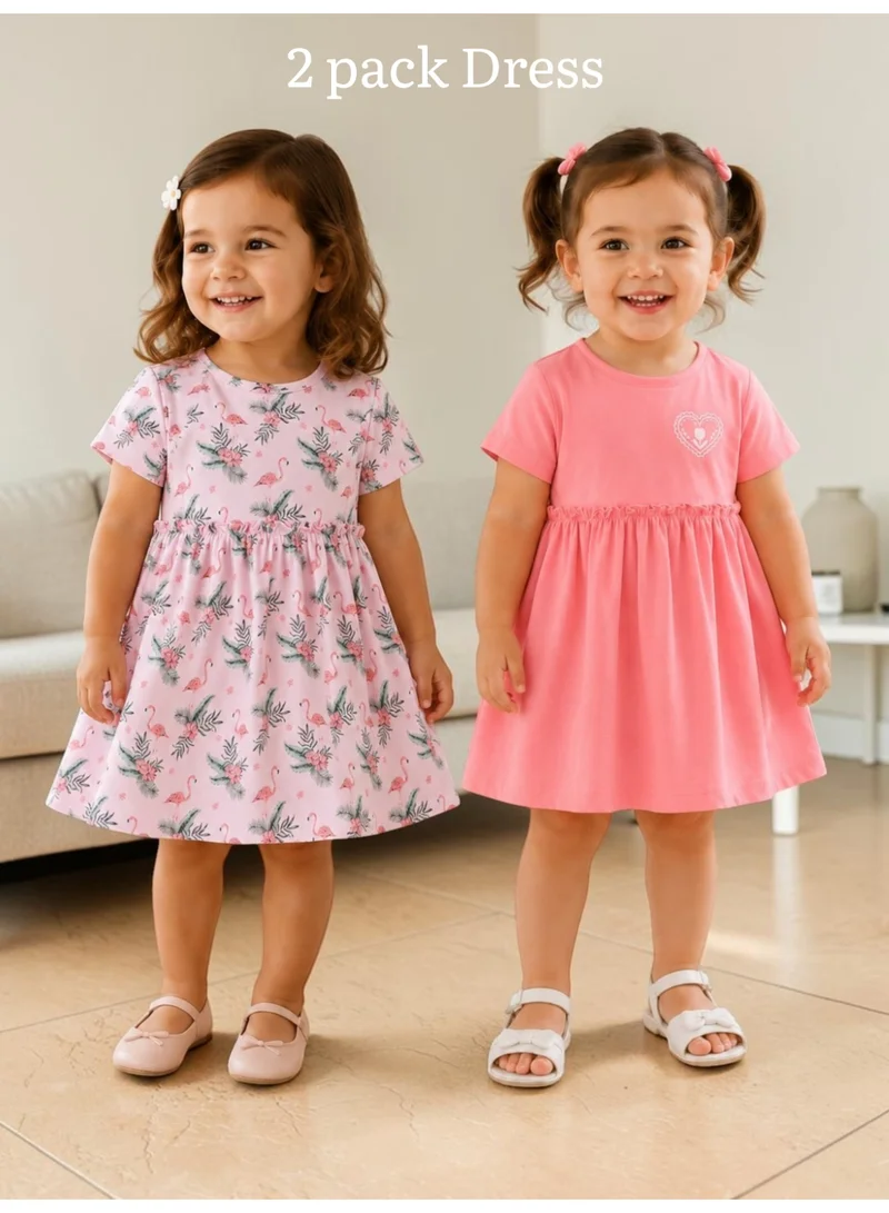فكتور اند جين Girls Puff Sleeve Cotton Dress – Solid & Floral Summer Daywear