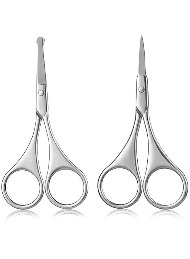 BWSJ Set of 2 Small Grooming Scissors for Facial Hair  Men and Women Trimming Kit for Eyebrow Nose Mustache Beard Eyelashes Ear  Sier Clippers with Curved and Rounded Safety Tip - Image 1