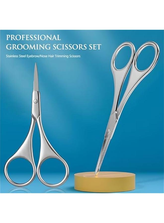 BWSJ Set of 2 Small Grooming Scissors for Facial Hair  Men and Women Trimming Kit for Eyebrow Nose Mustache Beard Eyelashes Ear  Sier Clippers with Curved and Rounded Safety Tip - Image 2