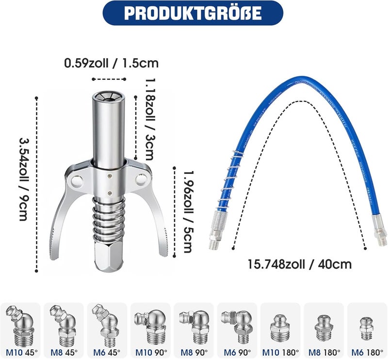 Mooshy Grease Gun Mouthpiece, Double Handle G Coupler Grease Gun for Grease with 40 cm Hose and 9 M6 M8 M10 Grease Gun Coupling for Grease for All Types of Grease Guns Demand fit global economical quality - Image 2