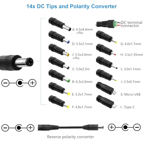 SHNITPWR Universal Power Supply DC 24V 12V 5V 6V 9V 14V 19V Adjustable AC/DC Adapter 100V~240V AC to DC Variable Power Converter Multi-Voltage 3.5V ~ 24V 6A 144W Power Adapter 14 Tips LCD Display - Image 4