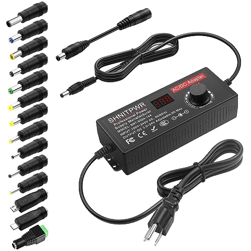 SHNITPWR Universal Power Supply DC 24V 12V 5V 6V 9V 14V 19V Adjustable AC/DC Adapter 100V~240V AC to DC Variable Power Converter Multi-Voltage 3.5V ~ 24V 6A 144W Power Adapter 14 Tips LCD Display - Image 1