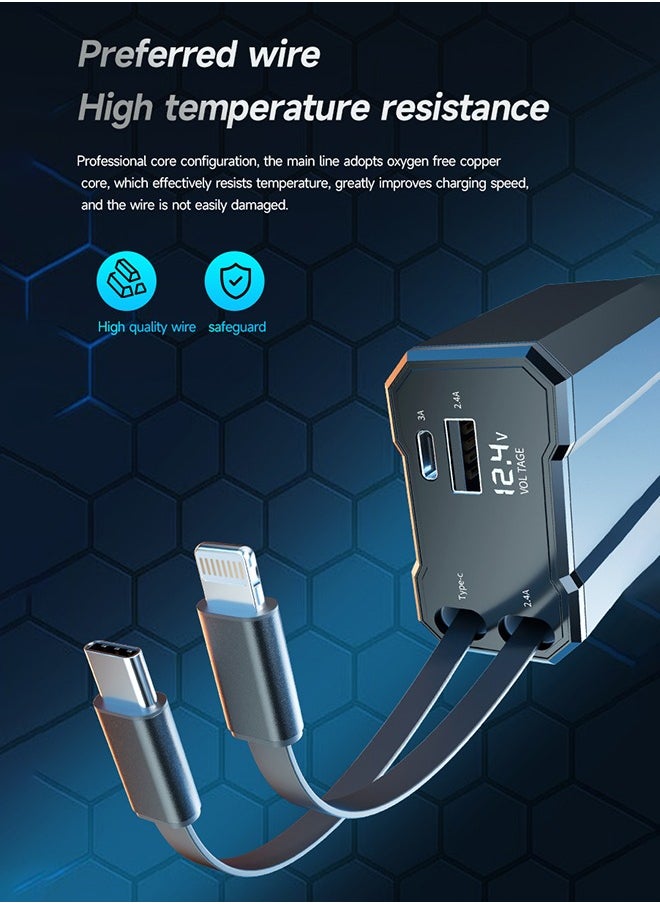 Luttec Car Charger - Fast Charging 4-in-1 Adapter, Smart Recognition, QC3.0 Fast Charging, Type-C+USB-A Port and Voltage Display - Compatible with iPhone, iPad, Galaxy - 120W Powerful Output, Safe and Durable  - Image 3