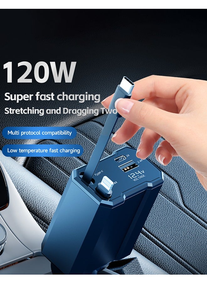 Luttec Car Charger - Fast Charging 4-in-1 Adapter, Smart Recognition, QC3.0 Fast Charging, Type-C+USB-A Port and Voltage Display - Compatible with iPhone, iPad, Galaxy - 120W Powerful Output, Safe and Durable  - Image 1