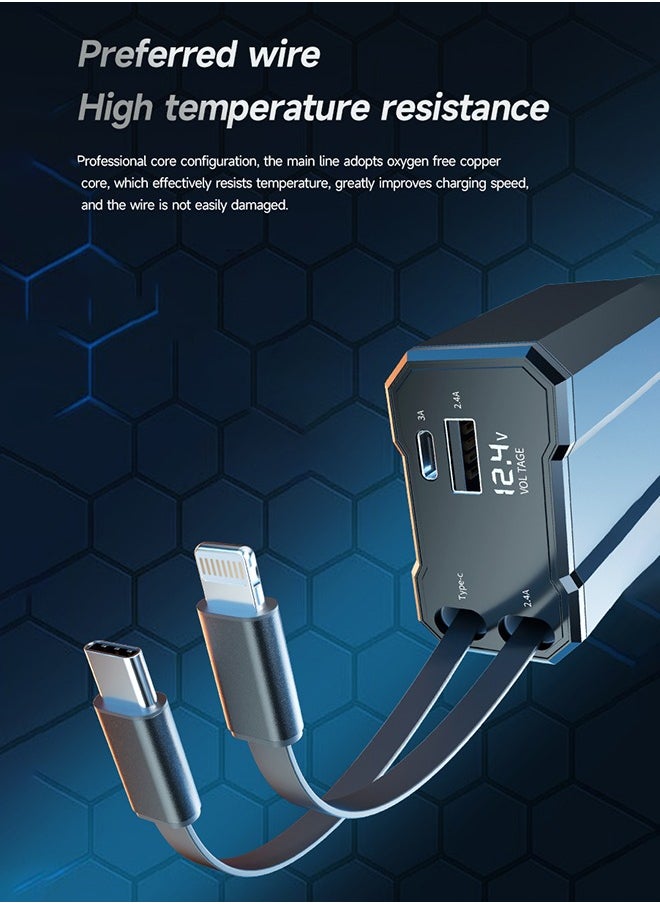 Luttec Car Charger - Fast Charging 4-in-1 Adapter, Smart Recognition, QC3.0 Fast Charging, Type-C+USB-A Port and Voltage Display - Compatible with iPhone, iPad and Galaxy - 66W Powerful Output, Safe and Durable  - Image 4
