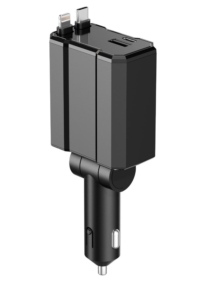 Luttec Car Charger - Fast Charging 4-in-1 Adapter, Smart Recognition, QC3.0 Fast Charging, Type-C+USB-A Port and Voltage Display - Compatible with iPhone, iPad and Galaxy - 66W Powerful Output, Safe and Durable - Image 1