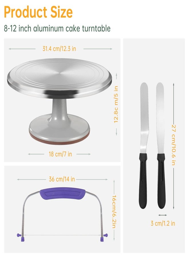 LUOBAO 12 Inch Cake Turntable Decorating Stand with Aluminum,Cake Turntable Decorating Kit,Rotating Cake Stand Cake Spinner Stand Leveler Set Pastries Decorations Cake Turner Table Tools - Image 2