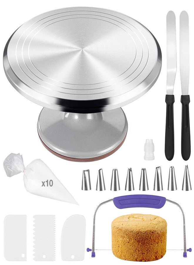LUOBAO 12 Inch Cake Turntable Decorating Stand with Aluminum,Cake Turntable Decorating Kit,Rotating Cake Stand Cake Spinner Stand Leveler Set Pastries Decorations Cake Turner Table Tools - Image 1
