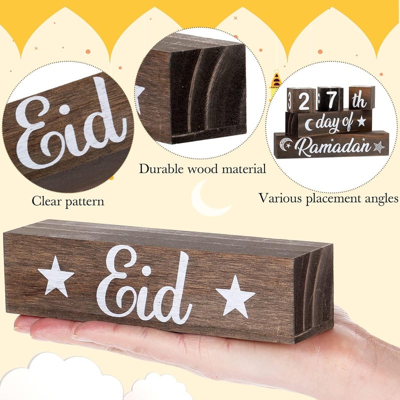 Chunful 5 Pieces Ramadan Calendar Block Set Ramadan Advent Countdown Eid Calendar Countdown Calendar Ramadan Table Decor Ramadan Wood Sign Ramadan Mubarak Wooden Ornament Block (Light Brown) - Image 3