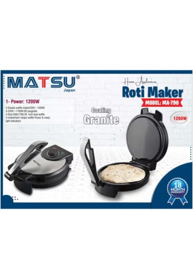 ELTRAZONE MATSU 10-Inch Electric Roti Maker – 1200W Chapati Press with Non-Stick Plates, Durable Stainless Steel Body, Adjustable Temperature Control for Perfect Flatbreads, Dual Indicator Lights, Safety Lock, Easy Cleaning, Quick Heating, Flatbread Machine with Instruction Manual – 220-240V Home Kitchen Appliance – Black – Ideal for Rotis, Parathas, and More  - Image 5