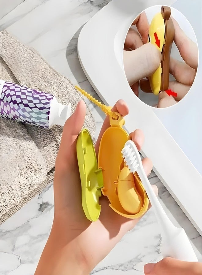 2 Pcs Banana Toothbrush Holder, 2-in-1 Portable Banana Toothbrush Cover with Toothpaste Storage, Clip-On Tooth Brush Cover Cap for Travel, Home Use, Gym, Outdoor & Camping (Green & Yellow) - Image 4