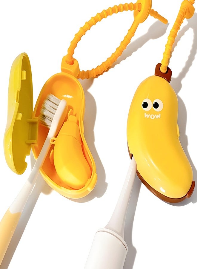 2 Pcs Banana Toothbrush Holder, 2-in-1 Portable Banana Toothbrush Cover with Toothpaste Storage, Clip-On Tooth Brush Cover Cap for Travel, Home Use, Gym, Outdoor & Camping (Green & Yellow) - Image 1