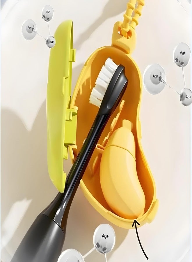 2 Pcs Banana Toothbrush Holder, 2-in-1 Portable Banana Toothbrush Cover with Toothpaste Storage, Clip-On Tooth Brush Cover Cap for Travel, Home Use, Gym, Outdoor & Camping (Green & Yellow) - Image 2