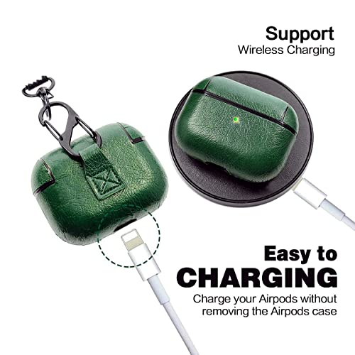 GadgetBite Leather Shock-Absorbing Protective Case Skin with Keychain Compatible with Apple AirPods 3rd Generation/Airpod 3 (Green) - Image 4