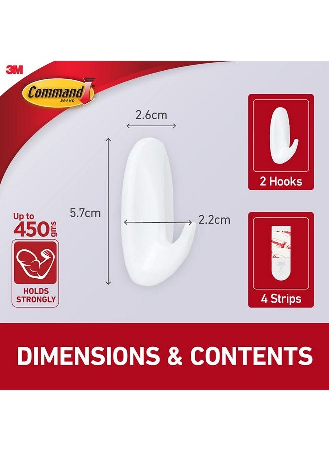 Command Designer Small Self Adhesive Plastic Hooks, Holds 450Gm (2 Hooks And 4 Strips, White)  - Image 3