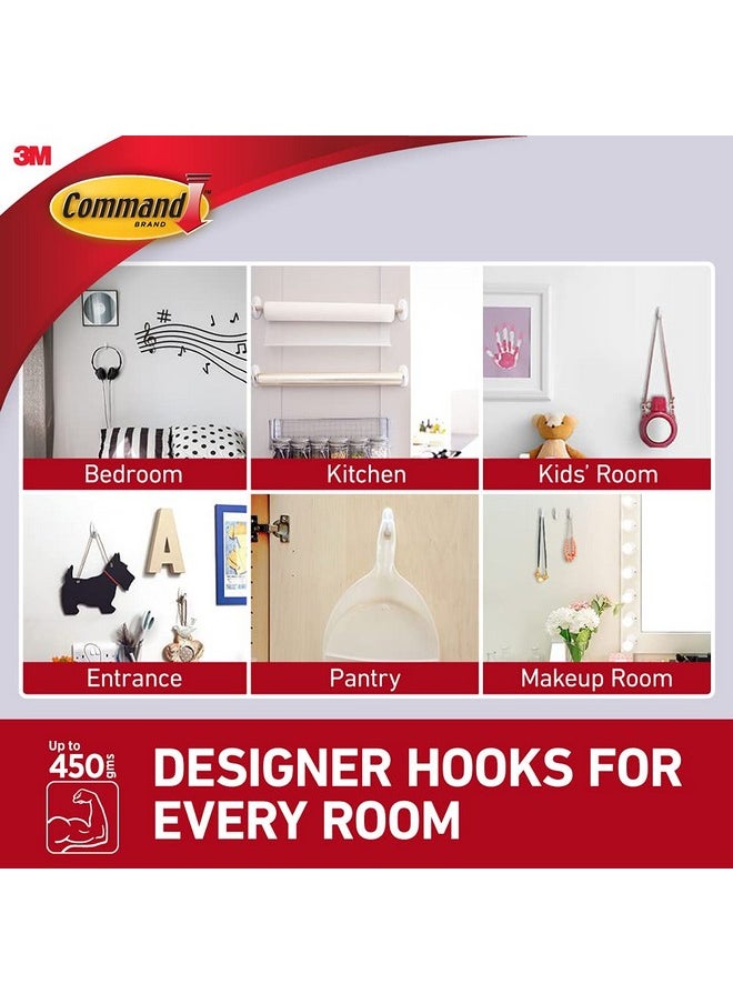 Command Designer Small Self Adhesive Plastic Hooks, Holds 450Gm (2 Hooks And 4 Strips, White)  - Image 4