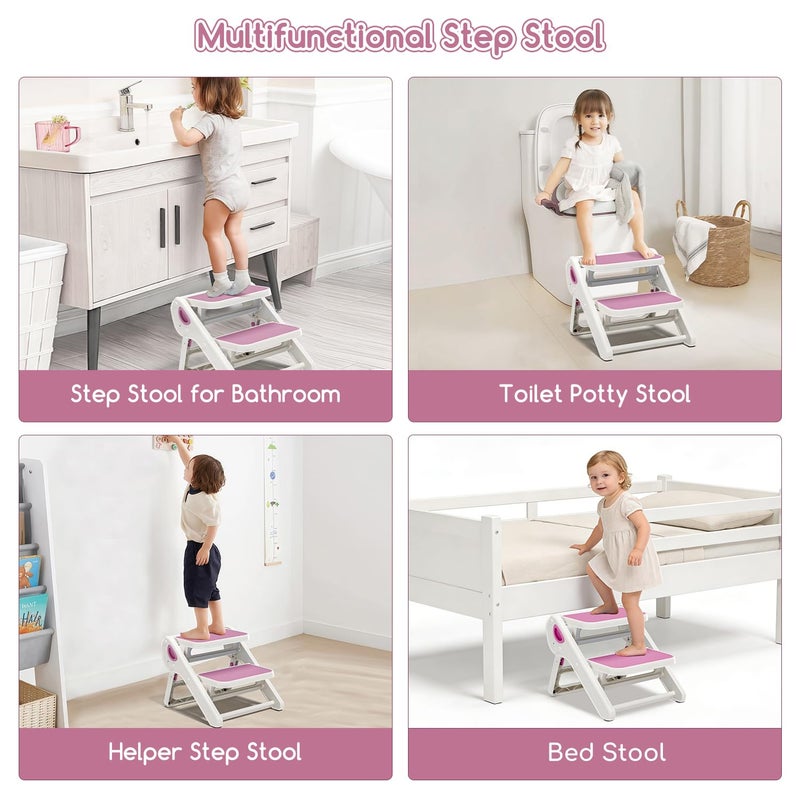 MoreFeel Foldable Toddler Step Stool for Bathroom Sink - 2-Step Kids Stool for Potty Training, Kitchen Counter & Bedroom, Sturdy Non-Slip Child Safety Stool Helper - Image 4