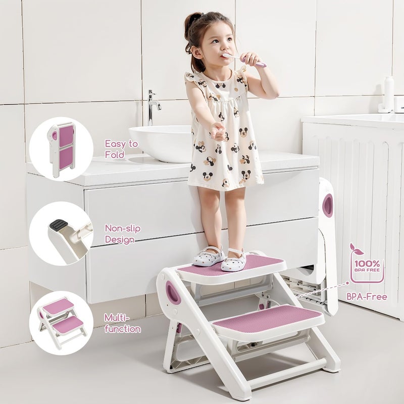 MoreFeel Foldable Toddler Step Stool for Bathroom Sink - 2-Step Kids Stool for Potty Training, Kitchen Counter & Bedroom, Sturdy Non-Slip Child Safety Stool Helper - Image 3