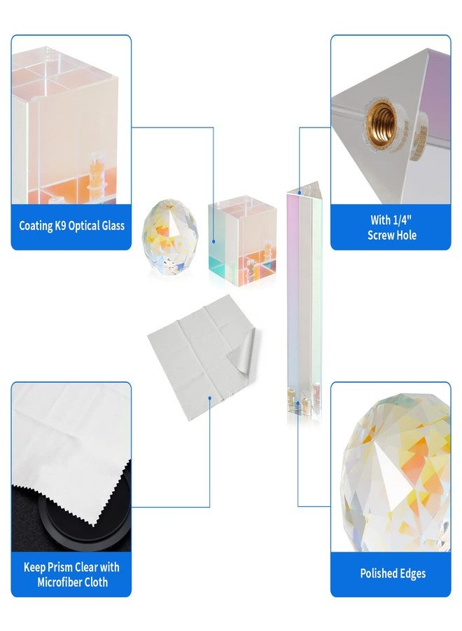 Meking Optical Prism Set, Triangular Prism Crystal Glass Cube for Teaching Light Spectrum Physics, Lens Photography Studio Shooting - Image 2