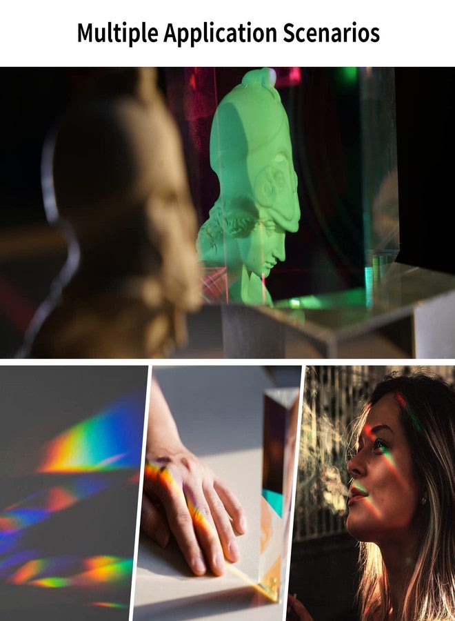 Meking Optical Prism Set, Triangular Prism Crystal Glass Cube for Teaching Light Spectrum Physics, Lens Photography Studio Shooting - Image 3