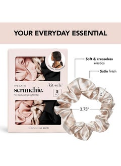 Kitsch Kitsch Satin Hair Scrunchies for Women, Softer Than Silk Scrunchies for Hair, Satin Scrunchies for Girls, Satin Hair Ties for Women, Silk Hair Ties No Damage, Silk Ponytail Holders, 5pcs Assorted  - Image 2
