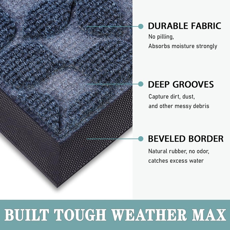 Bulijojo Sturdy Front Entrance Doormats,Durable Heavy Duty Welcome Mat,Thick Absorbent Natural Rubber Non Slip Mat,Easy Clean Entryway Mat 17"x30" Geometric Blue - Image 3