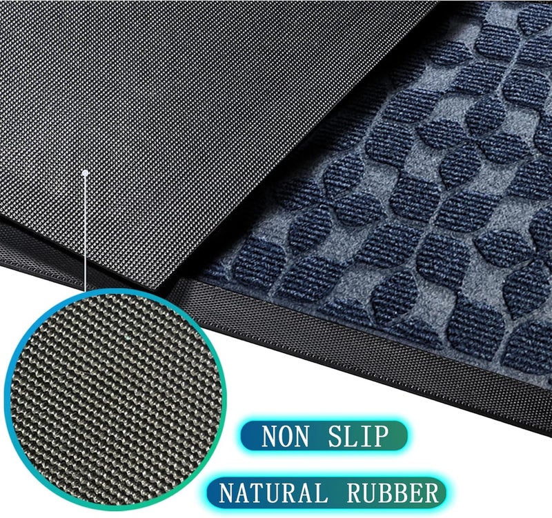 Bulijojo Sturdy Front Entrance Doormats,Durable Heavy Duty Welcome Mat,Thick Absorbent Natural Rubber Non Slip Mat,Easy Clean Entryway Mat 17"x30" Geometric Blue - Image 2