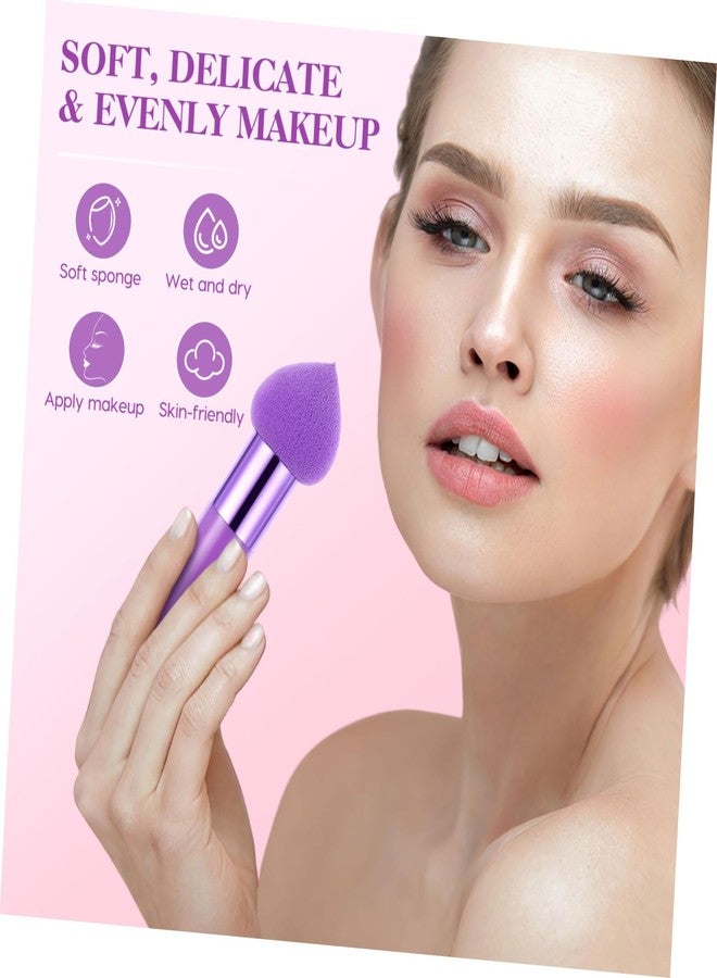 Beaupretty 3PCS Makeup Sponge with Handle Wedge Mushroom Powder Puff Foundation Blending Sponge for Face Purple - Image 4