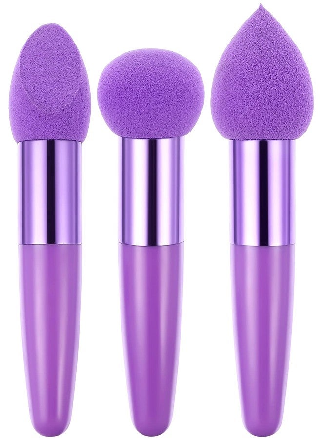 Beaupretty 3PCS Makeup Sponge with Handle Wedge Mushroom Powder Puff Foundation Blending Sponge for Face Purple - Image 1
