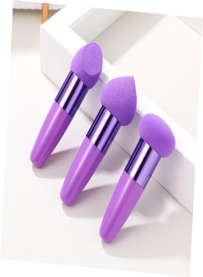 Beaupretty 3PCS Makeup Sponge with Handle Wedge Mushroom Powder Puff Foundation Blending Sponge for Face Purple - Image 2