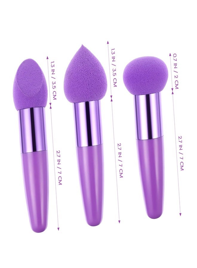 Beaupretty 3PCS Makeup Sponge with Handle Wedge Mushroom Powder Puff Foundation Blending Sponge for Face Purple - Image 5