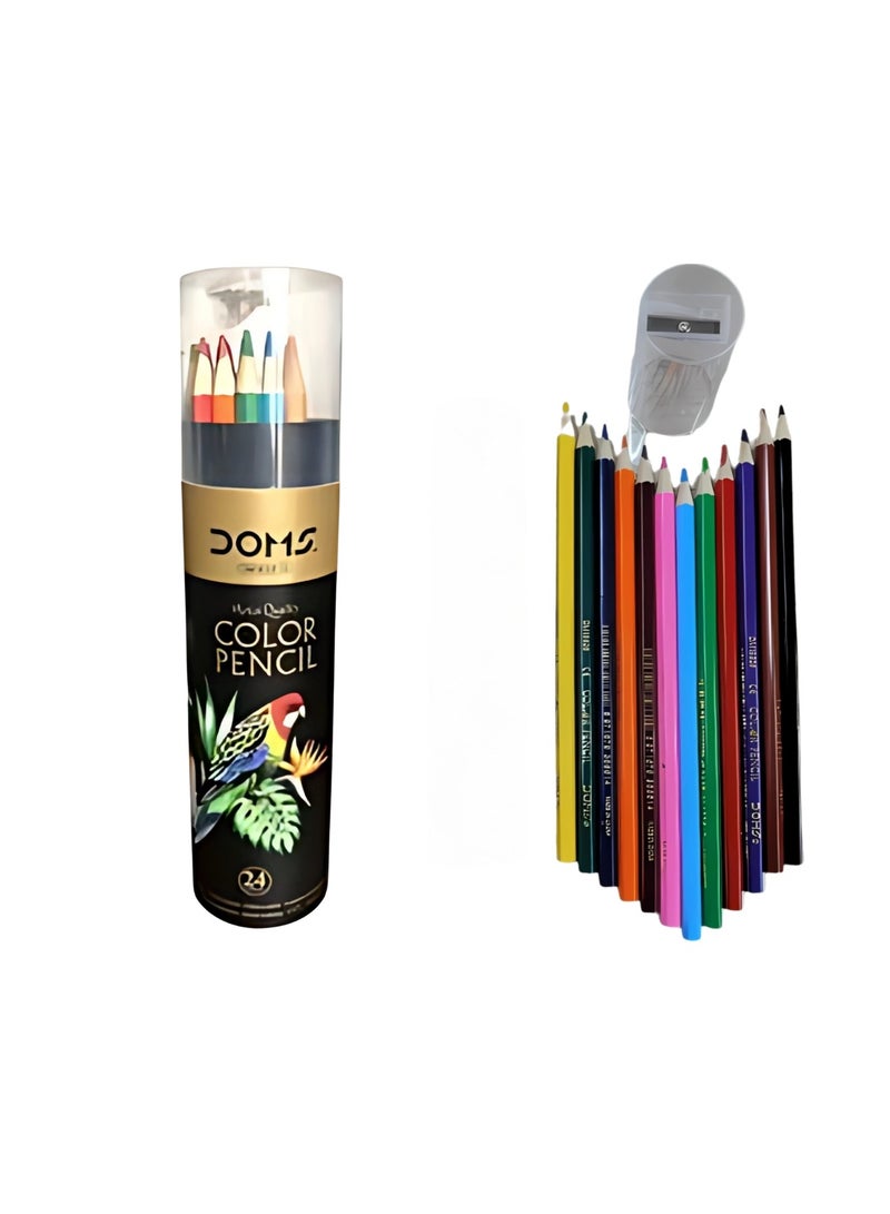 Generic Doms 24 Colors Long Pencils - Stylish Cartoon Jar Design + (Built-in Sharpener) Special for Kids and Creatives  - Image 1