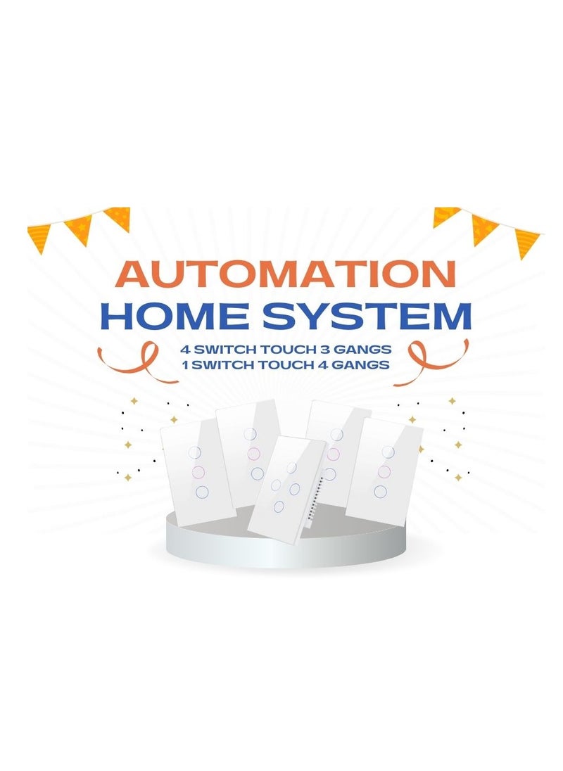TUYA KIT TUYA SMART HOME SYSTEM ( 5 ) SWITCHES (Withe)( 4 LIGHTING TOUCH SWITCH 3 GANGS + 1 LIGHTING TOUCH SWITCH 4 GANGS ) - FULLY LIGHTING CONTROL IN YOUR HOME  - Image 1