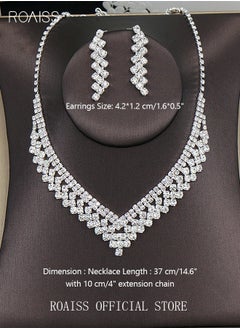 roaiss 3Pcs Rhinestone Jewelry Set Stylish Elegant V Neck Necklace Zircon Earrings Minimalist Gift for Women Ladies Mother Wife Wedding Party Sliver  - Image 2