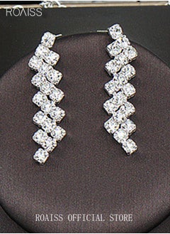 roaiss 3Pcs Rhinestone Jewelry Set Stylish Elegant V Neck Necklace Zircon Earrings Minimalist Gift for Women Ladies Mother Wife Wedding Party Sliver  - Image 4