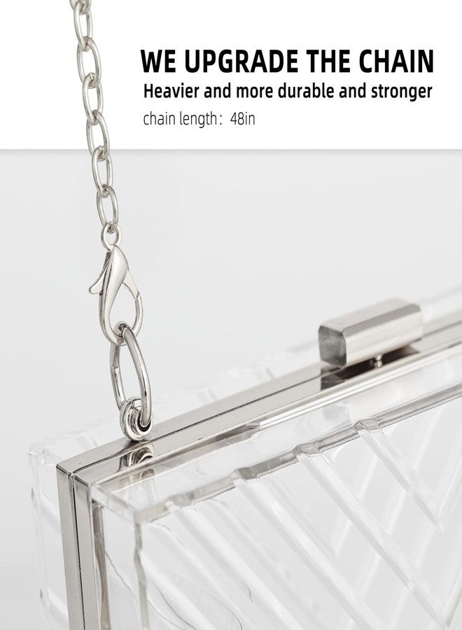 WJCD Clear Purses For Women Acrylic Clear Clutch Bag Stadium Approved (Silver) - Image 4