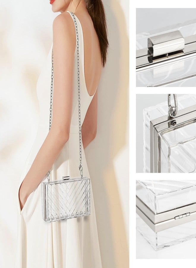 WJCD Clear Purses For Women Acrylic Clear Clutch Bag Stadium Approved (Silver) - Image 2
