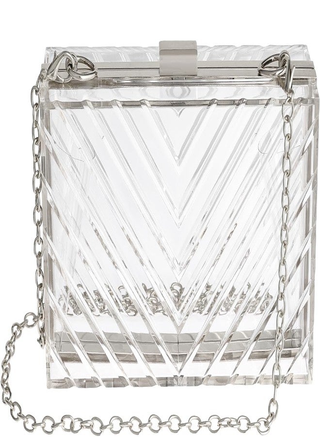 WJCD Clear Purses For Women Acrylic Clear Clutch Bag Stadium Approved (Silver) - Image 1