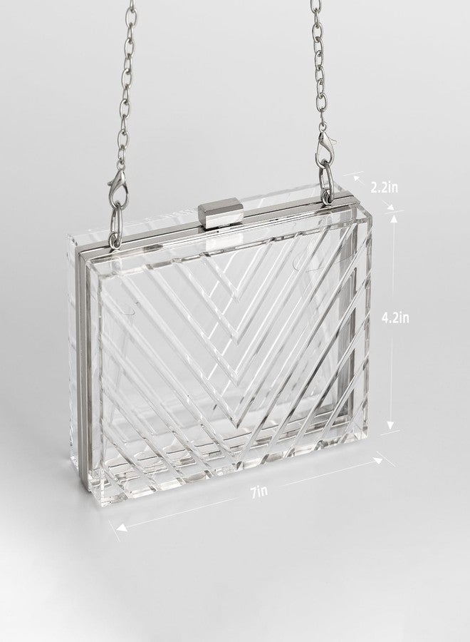 WJCD Clear Purses For Women Acrylic Clear Clutch Bag Stadium Approved (Silver) - Image 3